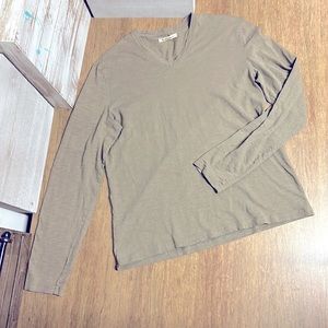 John Varvatos 100% cotton greenish brown v neck long sleeve t shirt